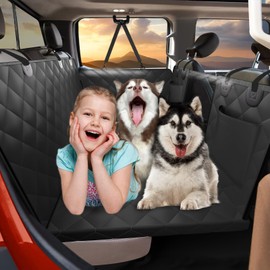 ROUWINNE Back Seat Extender for Dogs Truck-Large Space, Dog Pet Seat Cover Back Seat Hard Bottom Holds 420lb, Waterproof Dog Hammock for Crew Cab Trucks F150, RAM1500, Sierra, Tundra, Silverado, Black
