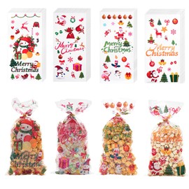 ONFAON ONFAON Christmas Cellophane Treat Bags, 180pcs Christmas Candy Bags with 200pcs Twists for Snacks Cookies Candy Packing, Christmas Goodie Bags Party Supplies