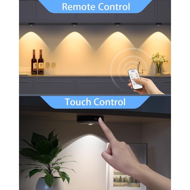 WILLED Puck Lights with Remote Control, Rechargeable Under Cabinet Lights,