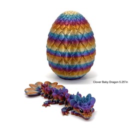 Baby Dragon and Dragon Egg, 3D Printed Articulated Baby Crystal, Rose, Orchid, Easter, Gemstone Dragon,Fidget Toy for Autism ADHD MBD003 (Clover Dragon & Egg)