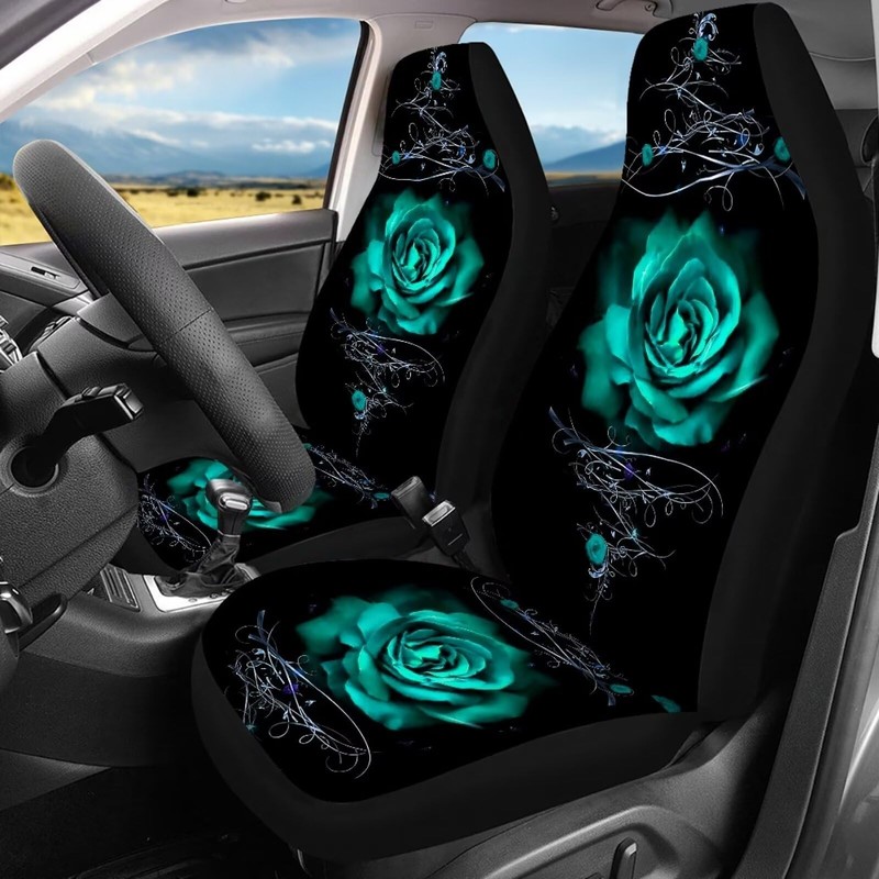 Howilath Teal Green Rose 4 Pieces Car Seat Covers Full
