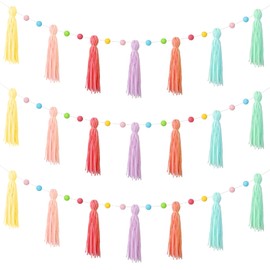 Syhood 3 Pcs Colorful Rainbow Boho Tassel Garland Pom Pom Classroom Garland Tassel Each 50'' Rainbow Garland Banner Decorative Wall for Baby Kid Nursery Shower Decor Photography Prop(Rainbow Colors)
