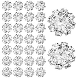30 Pcs Rhinestone Embellishments 12mm Crystal Flower Flatback Rhinestones Bulk Silver Rhinestone Buttons for DIY Jewelry Bridal Bouquets Wedding Crafting Clothing Shoes Hair Accessories(Silver)