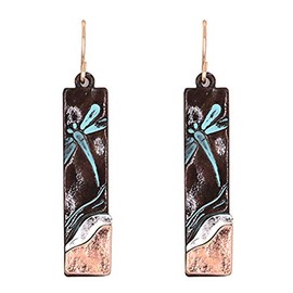 DianaL Boutique Fashion Dragonfly Earrings Dangle Patina Copper Finish