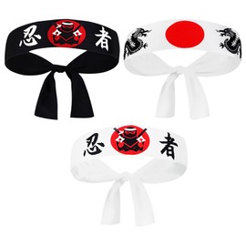 FRCOLOR Pack of 3 Ninja Headbands, Ninja Karate Headbands, Japanese Headband, Sushi Cooking Accessories, Karate Training Headbands for Men and Women