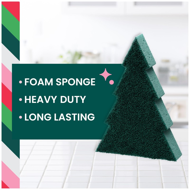 Scotch-Brite Modern Merry Tree Shape Scrub Sponge 1 Pack
