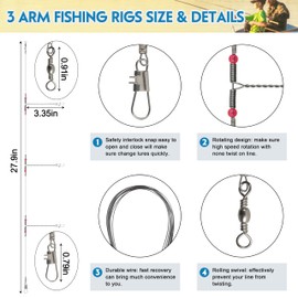 Fishing Wire Leader Rig - Saltwater Surf Fishing Rigs Standard Bottom Rigs Stainless Steel Fishing Wire Old Dominion Style Wire Rig High Strength with Swivel Snaps Beads 2Arm / 3Arm