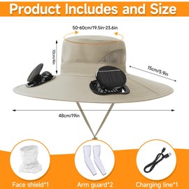 Hat with Fan Solar Power, 2025 Solar 2 Fans Hat for Men, Outdoor Wide Brim Sun Hats for Adults - Summer UV Fishing Set (CA/US, Alpha, One Size, Khaki)
