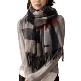Tartan Scarfs for Women - Plaid Blanket Winter Scarf Fashion Long Shawl Thick Warm Knit Large Scarf with Tassel