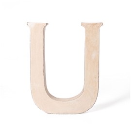 kadoh Wooden Letter U (20 cm) for Standing, Handmade Wooden Letter in Vintage Look as Decoration (Cream-White Vintage)