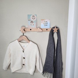 Children's Solid Oak Moon, Stars, Cloud, Wall Coat Rack, Hook Rack, Picture Rail, Children's Room, Hallway Entrance
