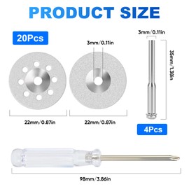 FFyeiiy 20PCS Premium 545 Diamond Cutting Wheel, Cut Off Discs Coated Wheel Kit for Dremel Rotary Tools | Cutting Discs with 4PCS 3mm Mandrels & Screwdriver