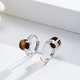 Hoop Earrings S925 Sterling Silver Small Cute Gemstone Earring White Gold Plated Sterling Silver Huggie Hoop Earrings for Women Gift Small Hoop Earrings for Women", Sterling Silver, goldstone