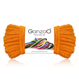 Paracord 550 Glitter Cord for Bracelet, Lead, Collar, Nylon/Polyester Rope with 7 Core Strands, 30 Metres, 4 mm Thickness, Multi-Purpose Rope, Parachute Cord, Colour: Orange-Gold