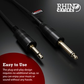 rhinocables 3.5mm to 6.35mm Mono Jack Audio Cable TS Aux Sound Lead Male Plug (6.35mm, ¼ in to 3.5mm, 1/8in) For Laptop, Guitar, Amps, ipods, Keyboards, Headphones, Sound Mixing (0.5m (50cm))