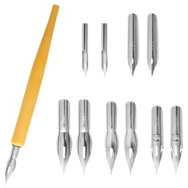 Lotsdonxia 11PCS Solid Wooden Dip Pen Vintage Art Fountain Pen with Interchangeable Nibs Suitable for English Calligraphy and Comics (Primary Color)