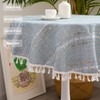 Hpxrom Rustic Linen Round Small Tablecloth Striped Embroidered Washable Blue