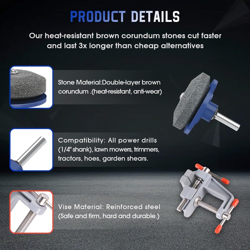 VLIKE Mower Blade Sharpening Kit with Locking Mini Vises