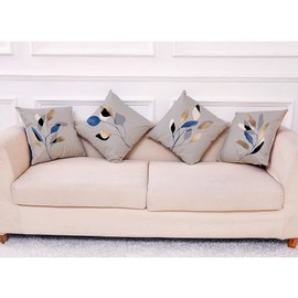 BCKAKQA Leaf Cushion Covers 45cm x 45cm Set of 4 Grey Decorative Throw Pillow Covers 18x18 inches Soft Polyester Square Cushion Cases for Living Room Sofa Couch Bed Pillowcases