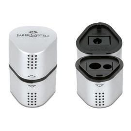 FABER-CASTELL 205043 Grip 2001 3-in-1 Sharpener with Container for Lead and Coloured Pencils Pack of 2