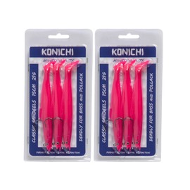 FISHZONE - 6 (2 x 3) Pack KONICHI CLASSIC SANDEEL Fishing Lure 6" 15cm 21g Soft Rubber Imitation Bait Range (6 Colours Available) For Predatory Fishing. UK Supplier (Pinky)