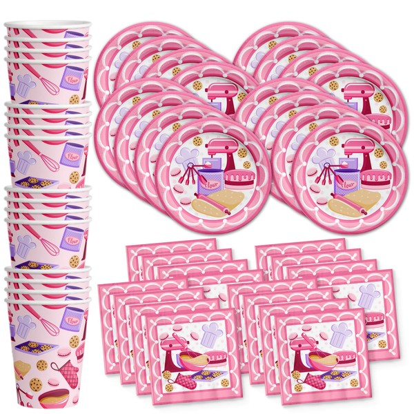 Little Baker Birthday Party Supplies Set Plates Napkins Cups Tableware Kit for 16