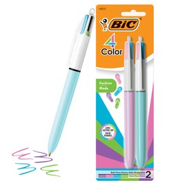 BIC 4 Color Fashion Retractable Ballpoint Pen with 1.0 mm Medium Point and Assorted Ink, 2-Count Pack in Multicolor