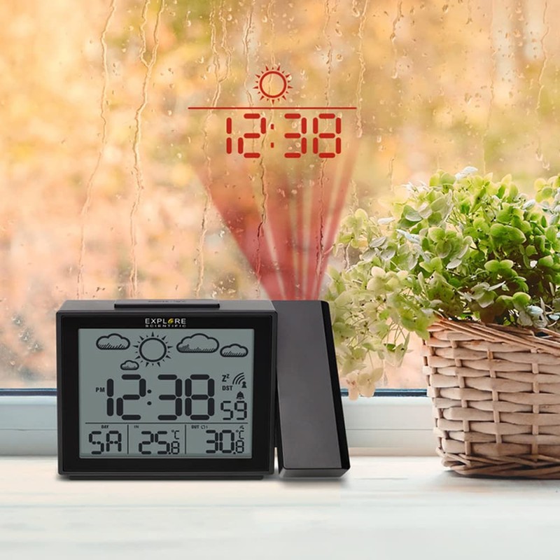 Bresser Weather Projection Clock with Outdoor Sensor, Black
