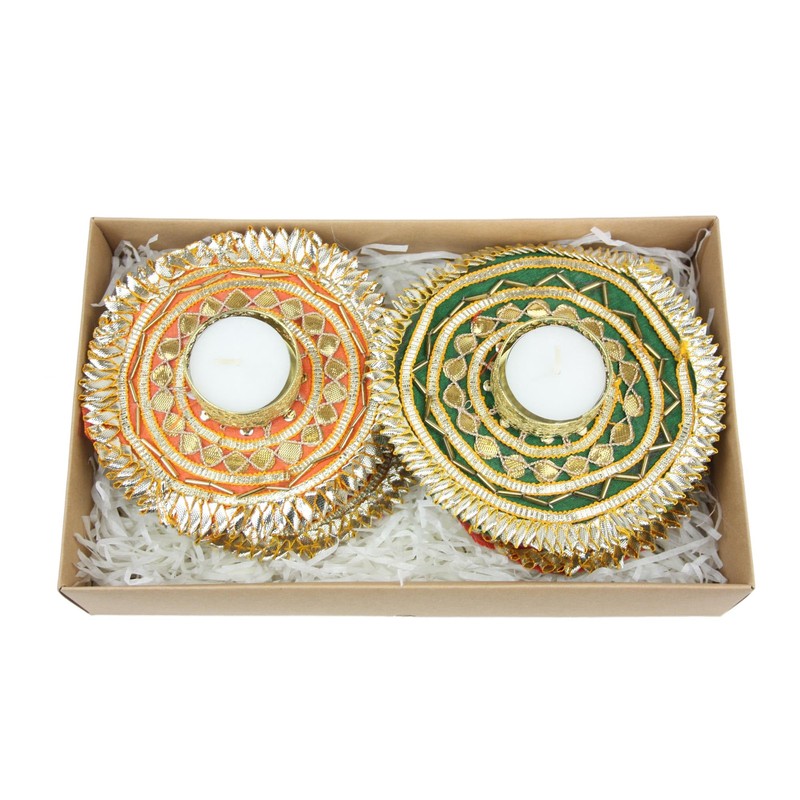 Diwali Gift Rangoli Gota Diya Tea Light Holder Set of