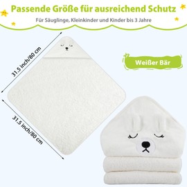 Loppdece Hooded Towel Baby, 80 x 80 cm Baby Towel with Hood, Super Absorbent Children's Bath Towel, High-Quality Coral Plush, Hooded Bath Towel for Boys and Girls (White Bear)