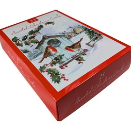 Box of 25 Assorted Christmas Cards - (PH-XBV0013) - Home Sweet Home Bumper Box, Robins in the Snow - Various Sizes and Designs