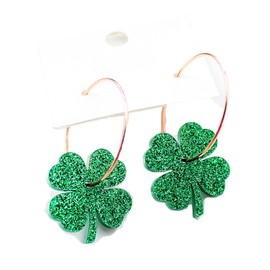 Patricks Day Accessories Glitter Shamrock Earrings Dangling Green Lucky Four Leaf Clover Dangle Earrings Funny Irish Holiday Jewelry Gift for Women（Style A）