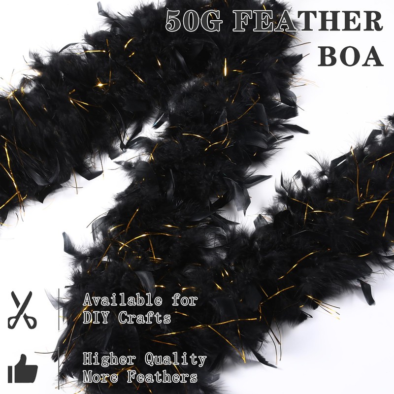 SOGUGOM Black with Gold Tinsel Boas - 50g 2 Yards