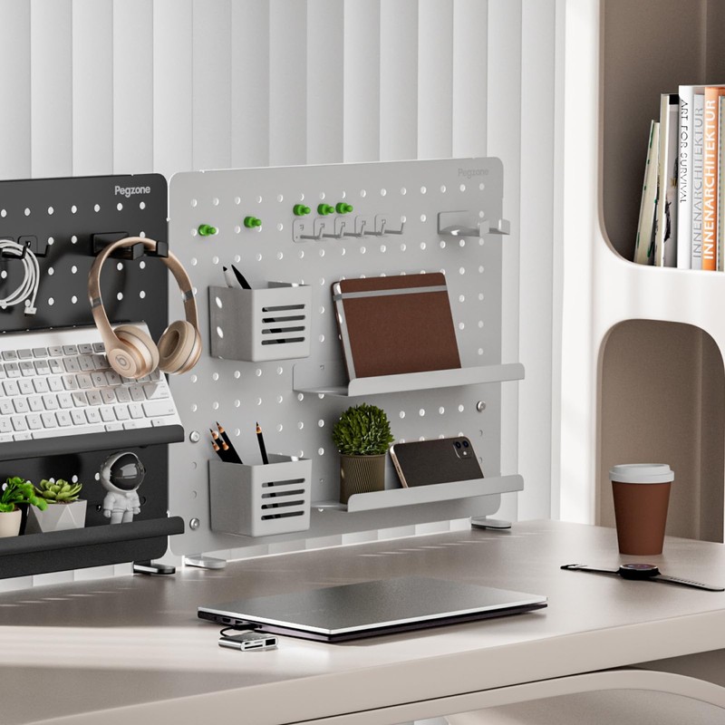 PEGZONE Clamp-on Desk Pegboard, Desk Organizer for Office Gaming Home,