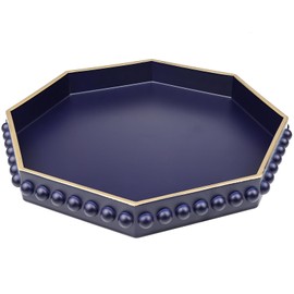 SforGUVA Navy Blue Octagonal Plastic Serving Tray for Coffee Table, Ottoman, Kitchen Counter, Living Room, Outdoor, Lacquered, Contemporary, 13x13x1.57 inches, Polypropylene