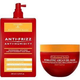 Arvazallia Hydrating Argan Oil Hair Mask and Anti-Frizz Anti-Humidity Spray Treatment Bundle - Professional Grade Deep Conditioning, Frizz Control, and Humidity Shield