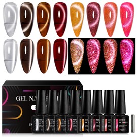 MEET ACROSS 8pcs Cat Eye Gel Nail Polish Set,Soak off UV LED Lamp Gel Nail Polish Cat Eye Gel Set (SET-3, 8pcs)