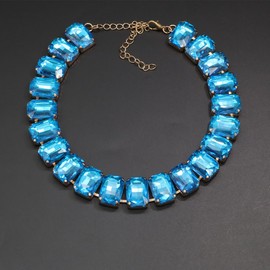 Crystal Rhinestone Gemstone Choker Collar Necklace for Women Sparkly Colorful Emerald Neck Chain Statement Necklace (Turquoise)