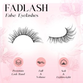 False Eyelashes Natural Look Cat Eye Lashes Wear Comfortable Black Fake Lashes with Thin Band, Pack 10 Pairs, BY004 FADLASH
