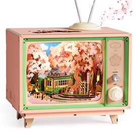ROBOTIME 3D Wooden Puzzles for Adults DIY Miniature House Kits Music Box for Family Japanese Cherry Blossom Tree for Creative Gifts (Sakura Dreamy Tour)