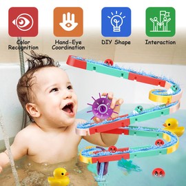 OSDUE Bath Toys for 3 Year Olds, Bath Track Game Water Slide Toy with Suction Cups, Duck Slide Bath Toy, Multicoloured Diy Sucking Orbit, Baby Bathtub Toys for Boys Girls Gift