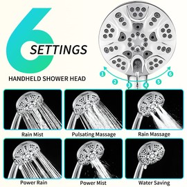 INEFATH Rain Shower Heads with Handheld Spray Combo 30 Settings High Pressure 6 inch Face 3-Way Dual Rain and Handheld Shower Head Combo Set, Chrome