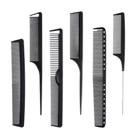 6 Pieces Carbon Fiber Hair Combs Set, General Styling Grooming Combs, Anti Static Heat Resistant Hairdressing Comb, Fine and Wide Tooth Hair Barber Rat Tail Comb