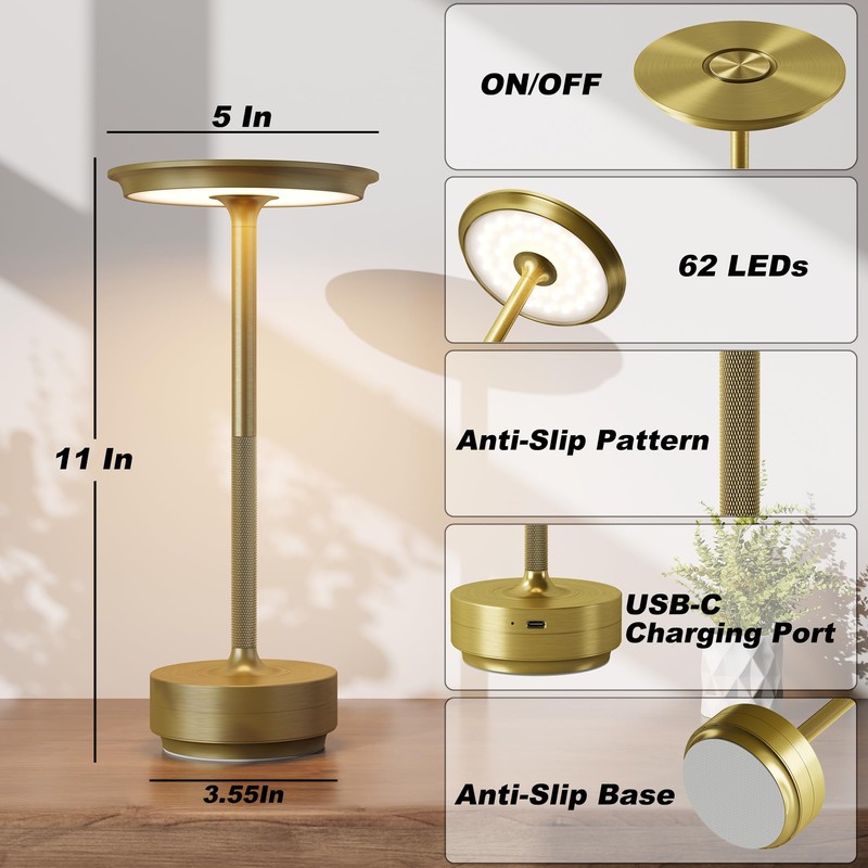 TBBGA Cordless Table Lamps Rechargeable, Portable 5000mAh Battery Operated Lamp,