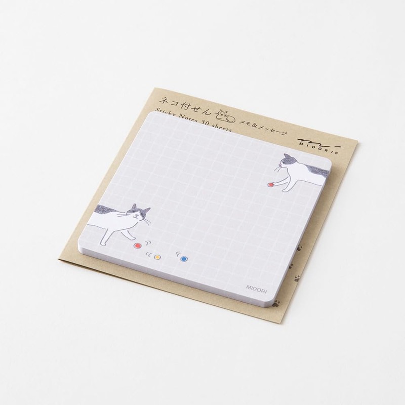 Midori 19096006 Sticky Notes, Ball and Cat Pattern