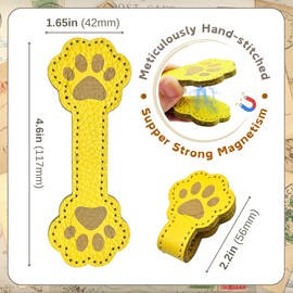 ALEACAR Magnetic Leather Bookmarks for Reading, Cute Dog Paw Shape Magnet Bookmark Clips for Women, Men, Kids, Magnetic Book Marks, Gifts for Book Lovers Teachers Students (Pollen)
