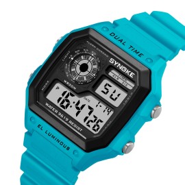 Synoke Unisex Waterproof Digital Sport Watch Military Tactical LED Backlight Wristwatch - Light Blue