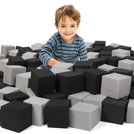 ZMCYER Foam Pit Cubes Blocks - 48PCS Sponge Form Cubes for Foam Ball Pits, Gymnastics, Freerunning and Parkour Courses, Skateboard Parks, BMX, Trampoline Arenas-Grey and Black(5" x 5" x 5")