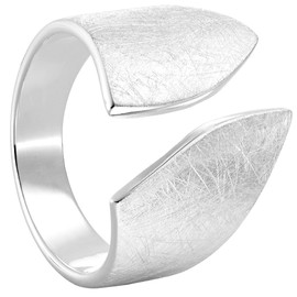 Vinani Plain Brushed Sterling Silver 925 Adjustable Wide Open Wing Ring 2RBR, Sterling Silver, No Gemstone