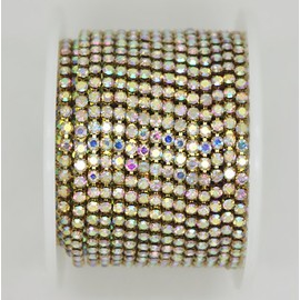 10 Yard Crystal AB Rhinestone Close Chain Clear Trim Sewing Craft (2.5mm, Gold)